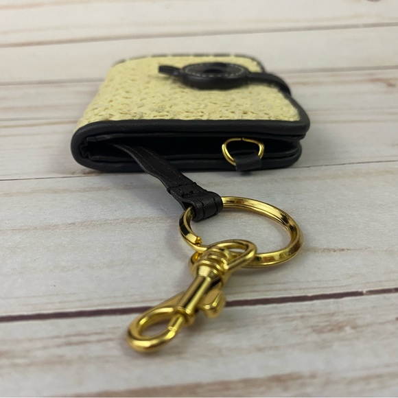 Etienne Aigner Small Wallet Brown Tan Straw Coin Key Chain Ring ID Holder - Picture 7 of 7